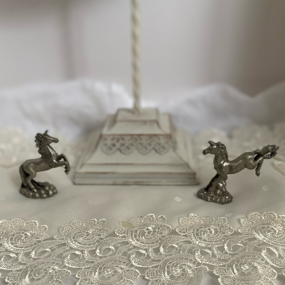 3/75$ Set of 2 vintage Miniature male and female silver metal Unicorn figurines